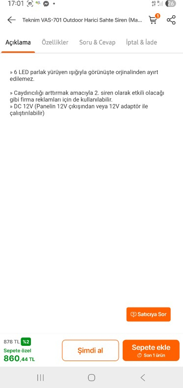 Teknim VAS-701 Outdoor Harici Sahte Siren (Mavi)