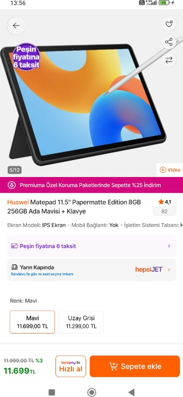 Huawei Matepad 11.5" Papermatte Edition 8GB 256GB Ada Mavisi + Klavye