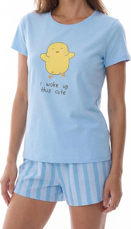 Penti Kadın Açık Mavi Happy Day Pamuklu Şortlu Pijama Takımı Yumuşak Dokulu Rahat Kesim