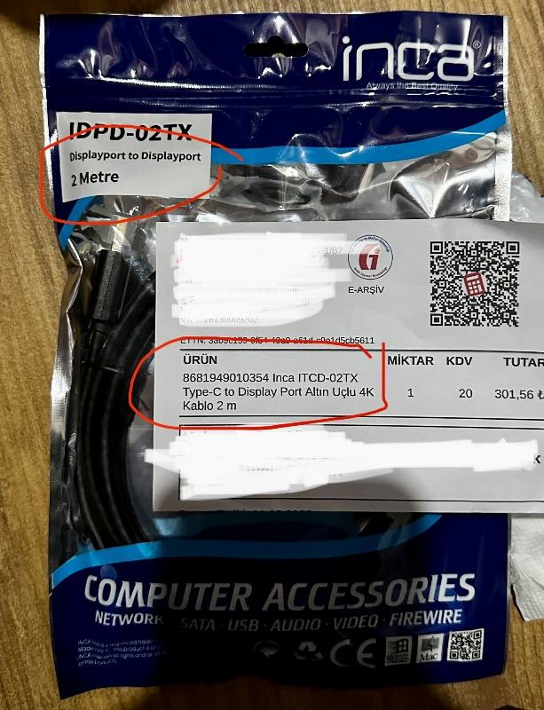 Inca ITCD-02TX Type-C to Display Port Altın Uçlu 4K Kablo 2 m