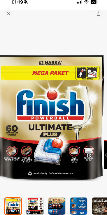 Finish Ultimate Plus 60 Kapsül  Bulaşık Makinesi Deterjanı Tableti (1 x 60 Kapsül)