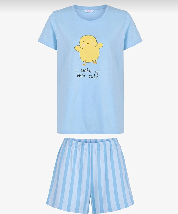 Penti Kadın Açık Mavi Happy Day Pamuklu Şortlu Pijama Takımı Yumuşak Dokulu Rahat Kesim