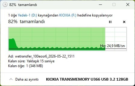 Kioxia 128GB U366 Metal Usb 3.2 Gen 1 Flash Bellek (LU366S128GG4)
