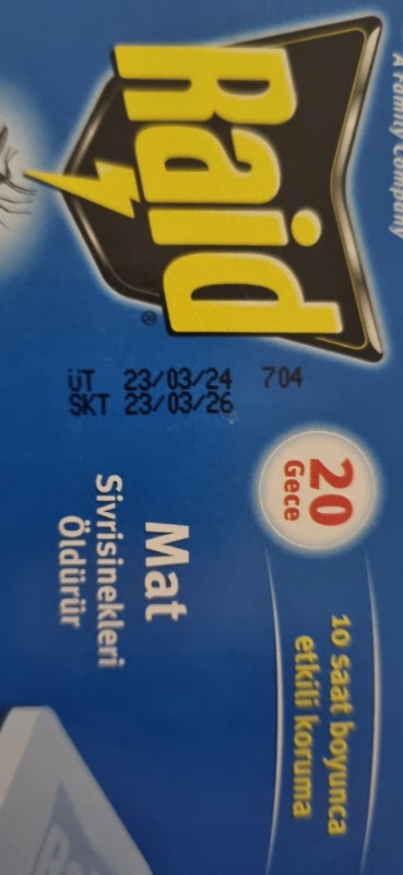 Raid Elektro Mat Kokusuz Sivrisinek Kovucu Tablet 20'li Paket 8 Saat Etkili Uzun Süreli Koruma