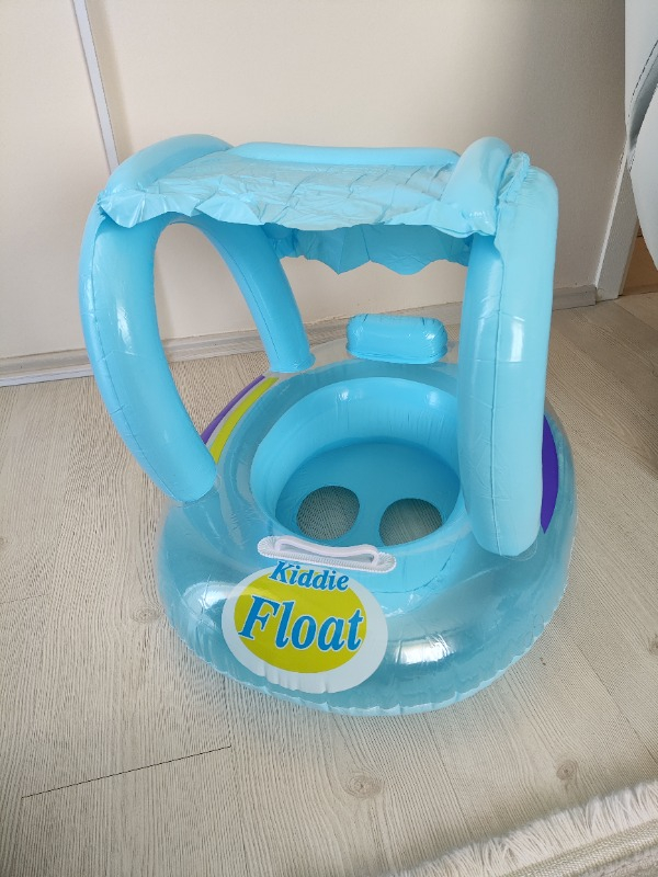 Float Gölgelikli Bebek Simidi Mavi - Beyaz Renkli 0 - 24 Ay İçin Güvenli Yüzme Yardımcısı