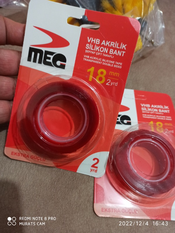 SGS VHB Çift Taraflı Akrilik Silikonize Bant 18mm 2mt