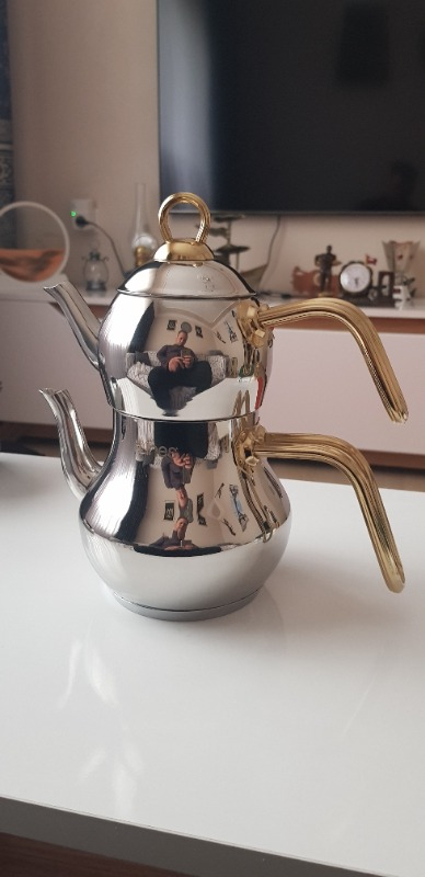 Lines Şahmeran Çelik Çaydanlık Altın Metal Kulp - Mini Boy