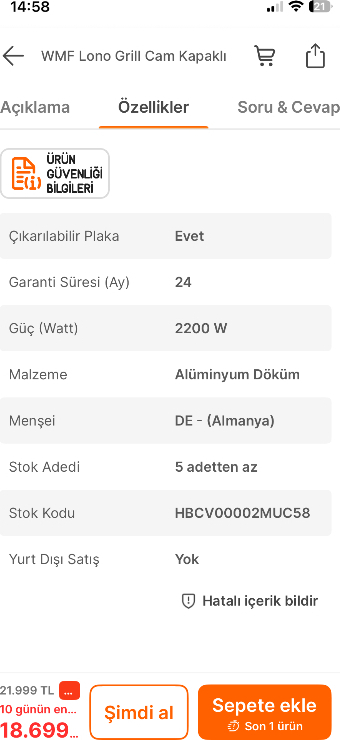 WMF Lono Grill Cam Kapaklı