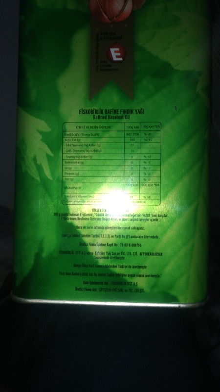 Fiskobirlik Fındık Yağı 5 Litre