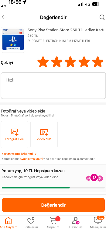 Sony Play Station Store 250 Tl Hediye Kartı