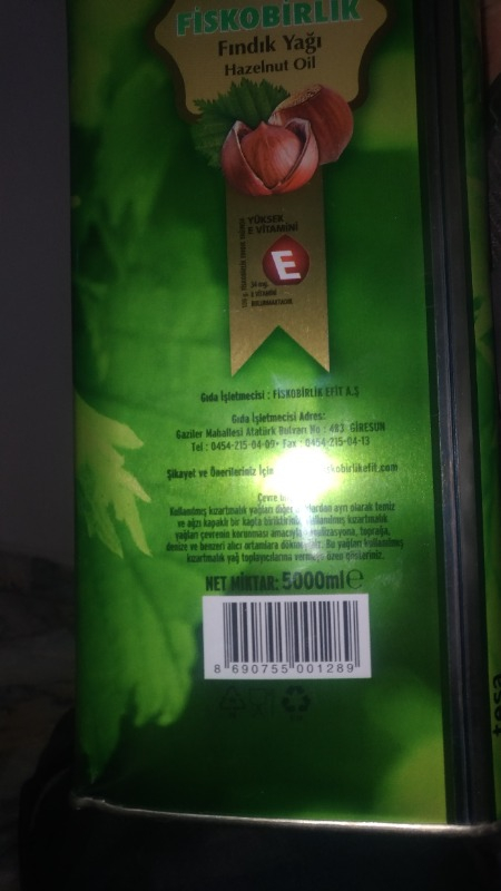 Fiskobirlik Fındık Yağı 5 Litre