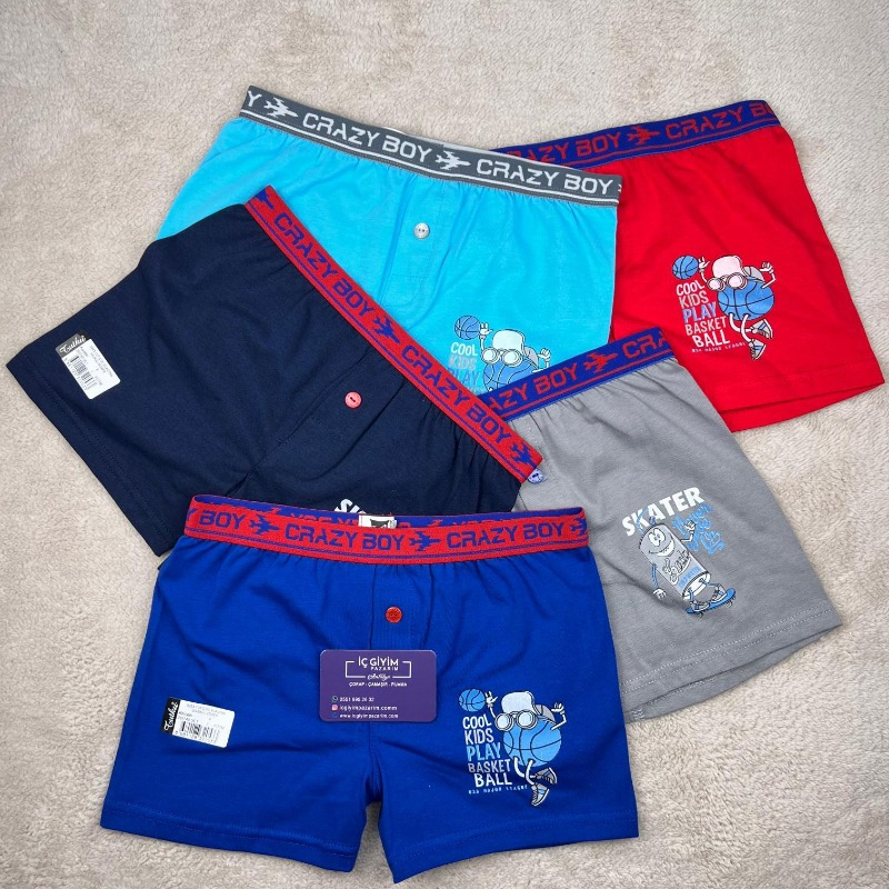 Tutku Erkek Çocuk Elastan Baskılı Boxer 6'lı Paket