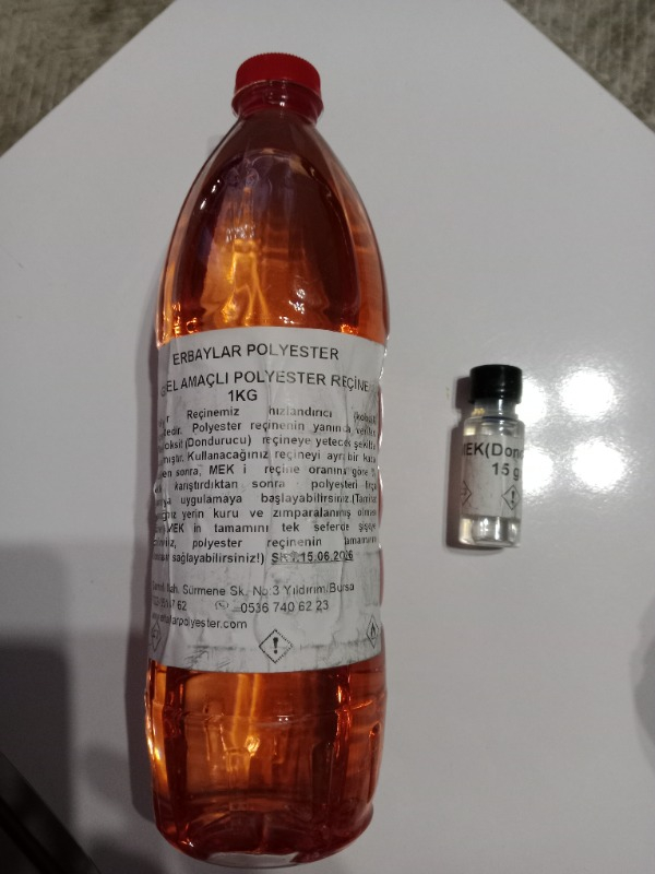 Fiber Elyaf Kompozit Fiber Elyaf Polyester Reçine 1kg. (Sertleştiricili)+Mek 10 Gr.