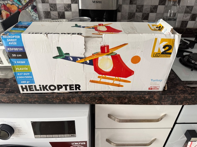 Kendal Çocuk Odası Helikopter Sarkıt Avize — Renkli Tasarım / E27 Duy - Sarı