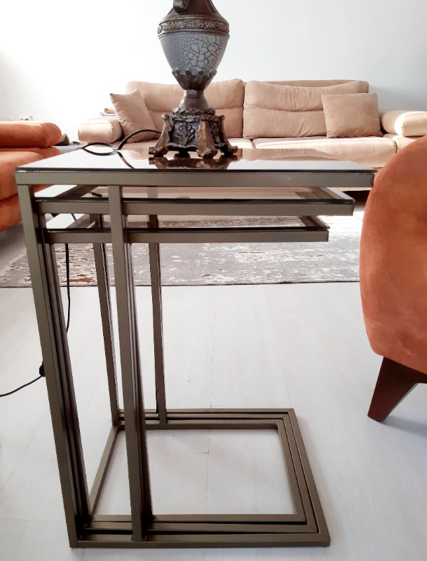 Dekoport Mira Zigon Sehpa Prinç Eskitme Rengi Bronz Cam
