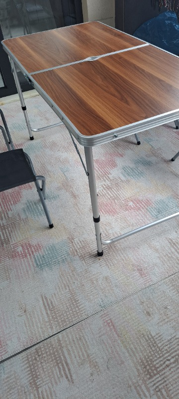Uniqamping Çanta Tipi 4 Tabureli Katlanır Kamp Masa Seti - Ahşap Desen