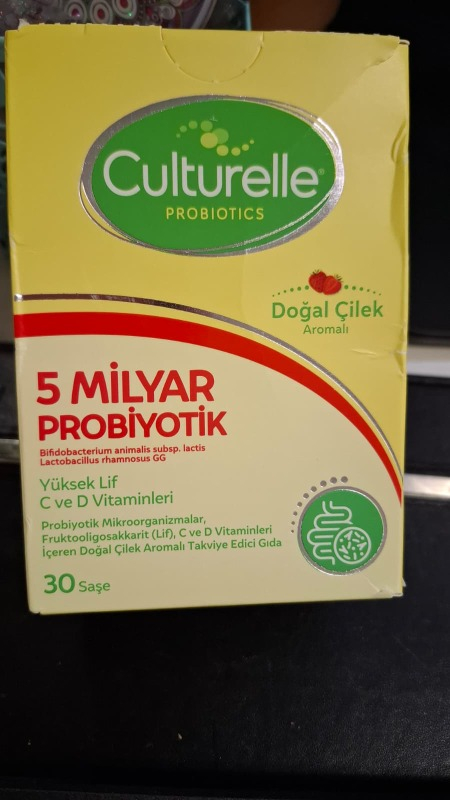 Culturelle Probiyotik 30 Saşe, 5 Milyar Probiyotik, C ve D Vitamini, Yüksek Lif, Doğal Çilek Aromalı, Çocuk ve Yetişkin, Kolay kullanım
