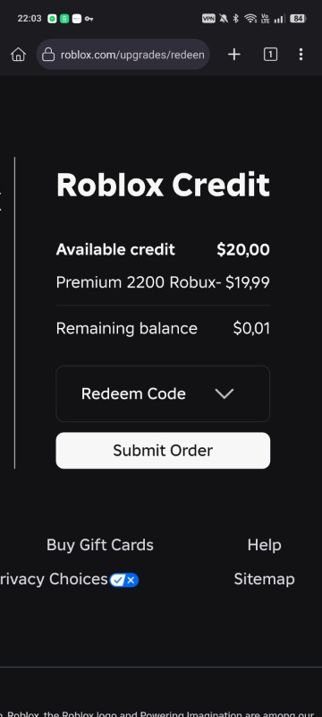 Roblox 2000 Robux 25 USD