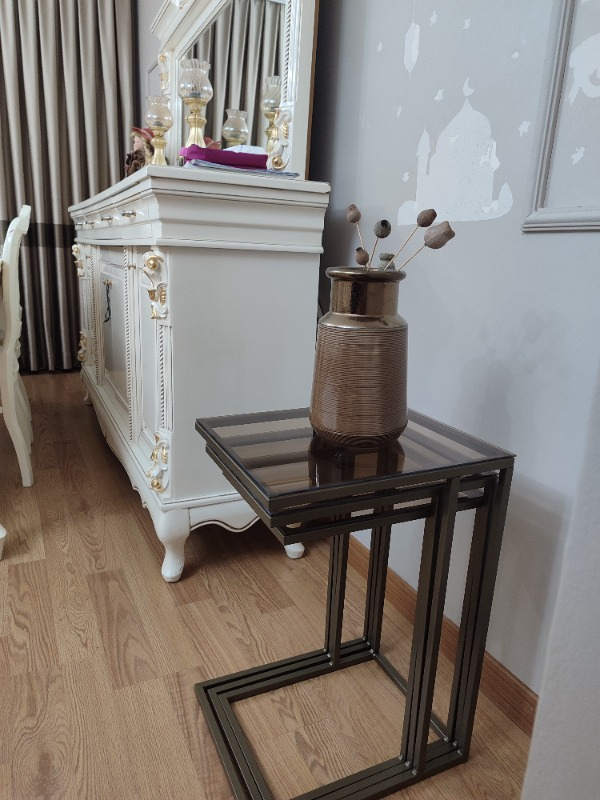 Dekoport Mira Zigon Sehpa Prinç Eskitme Rengi Bronz Cam