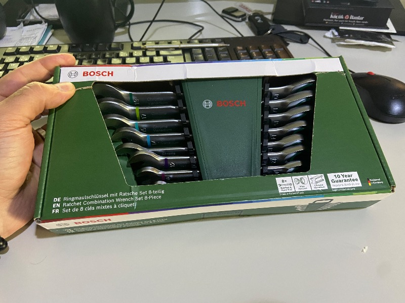 Bosch 8 Parça Cırcırlı Kombine Anahtar Seti Krom Vanadyum Çelik ile Profesyonel Kalite