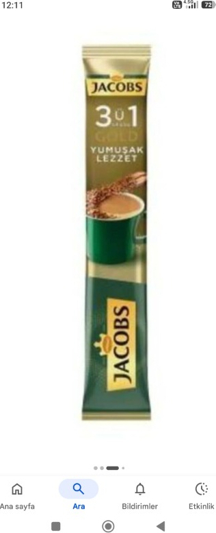 Jacobs 3ü1 Arada Gold Yoğun Lezzet 720 gr Kafeinli Kahve Menşei Türkiye