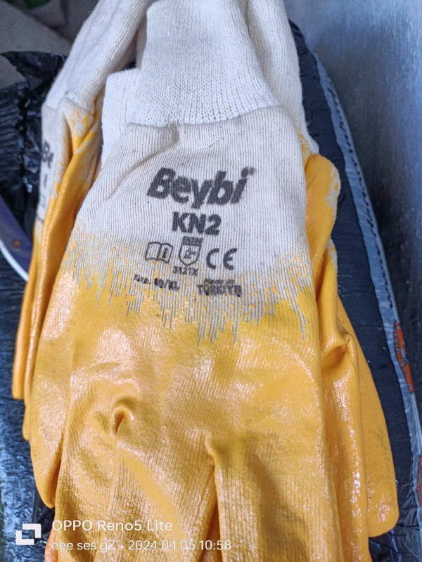 Beybi Eldiven - Pamuk Nitril (KN2)(10 Beden, 12 Çift Paket, Sarı Beyaz)