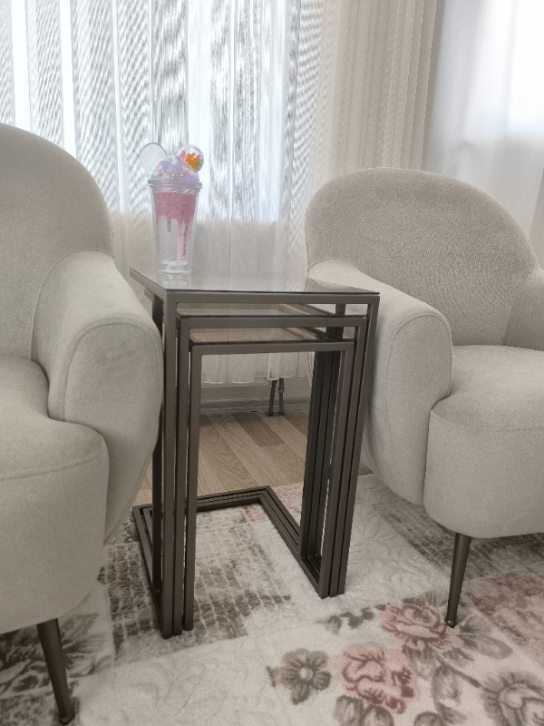 Dekoport Mira Zigon Sehpa Bronz Eskitme Rengi Metal Yuvarlak Modern Tasarım 55 cm