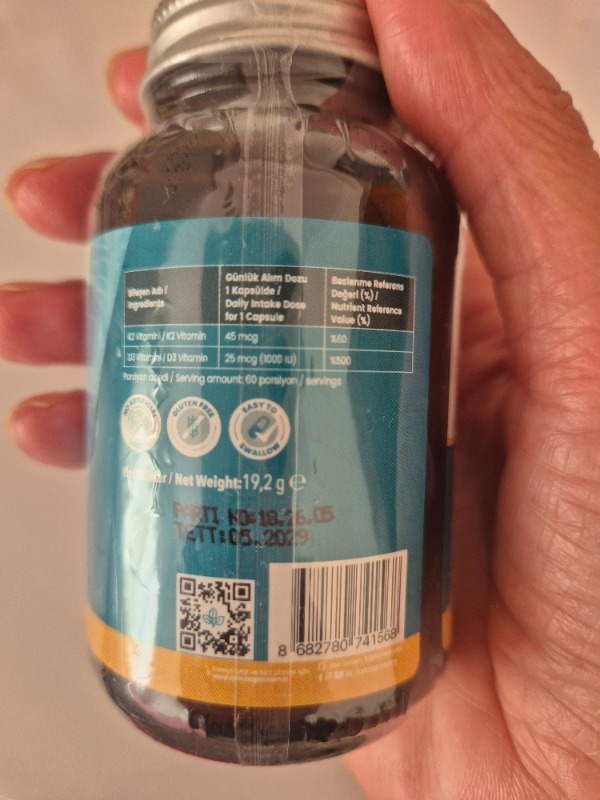 Naturagen Vitamin D3 + K2 1000 IU 60 Softgel Kapsül Gluten Free TR Menşeli Takviye Edici Gıda