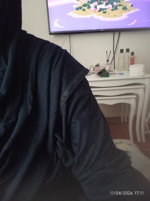 Sonbahar Moda Kadın Tesettür Pamuklu Başörtülü Namaz Elbisesi Dantelli Tek Parça Penye Kumaş Lacivert